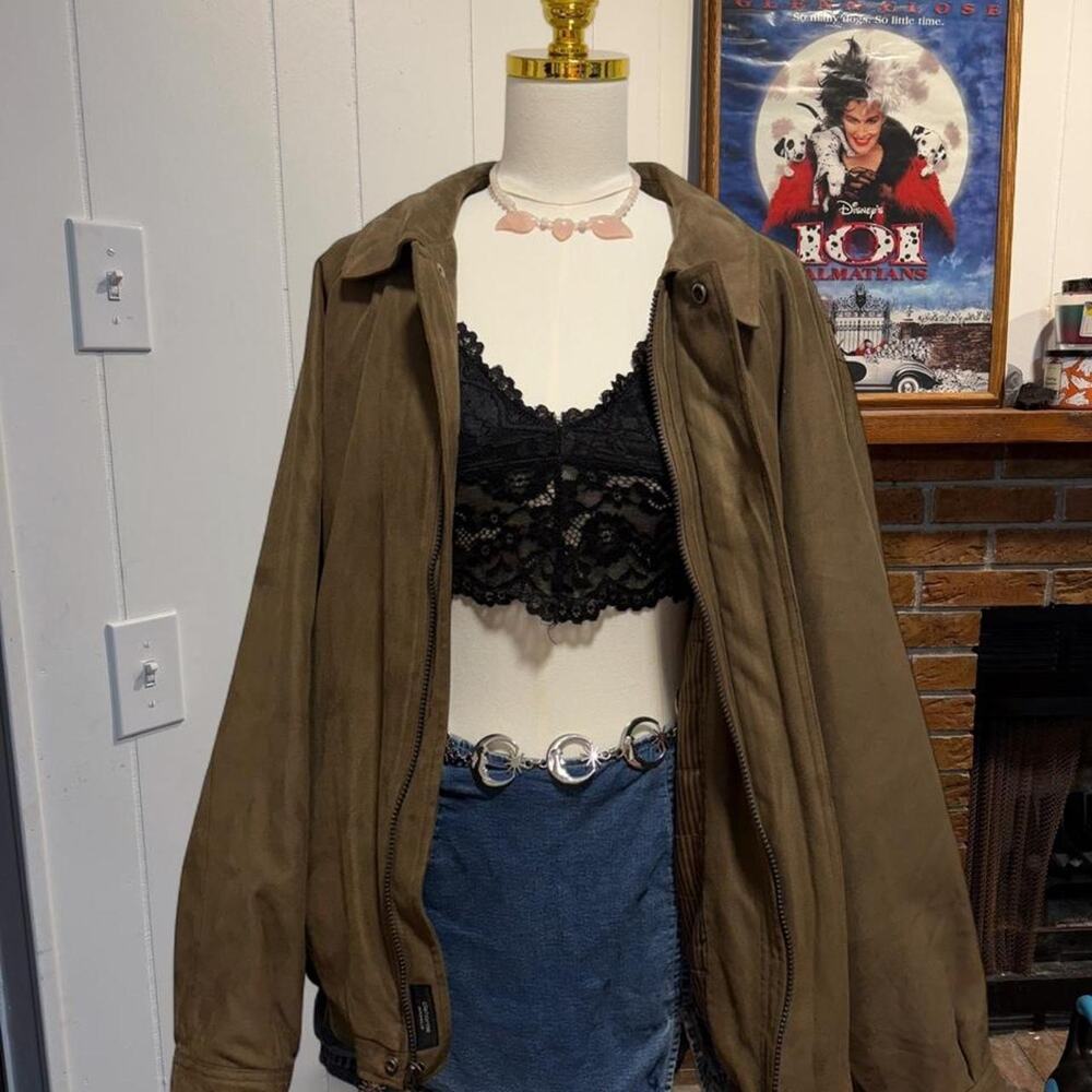 Liz Claiborne Khaki outerwear suede jacket with zipper and pockets size XL suede